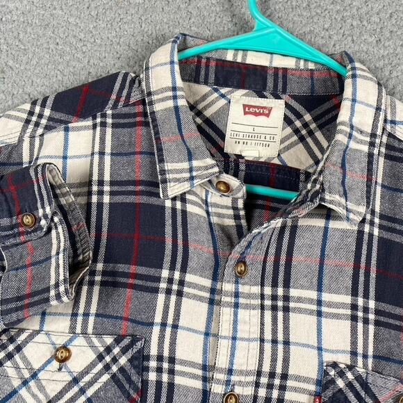Levi's Flannel Men's Shirt Men's Large Blue Plaid Workwear Rugged Outdoors Chore - Picture 1 of 7